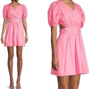 French Connection Pink Puff Sleeve Wrap Mini Dress size XS